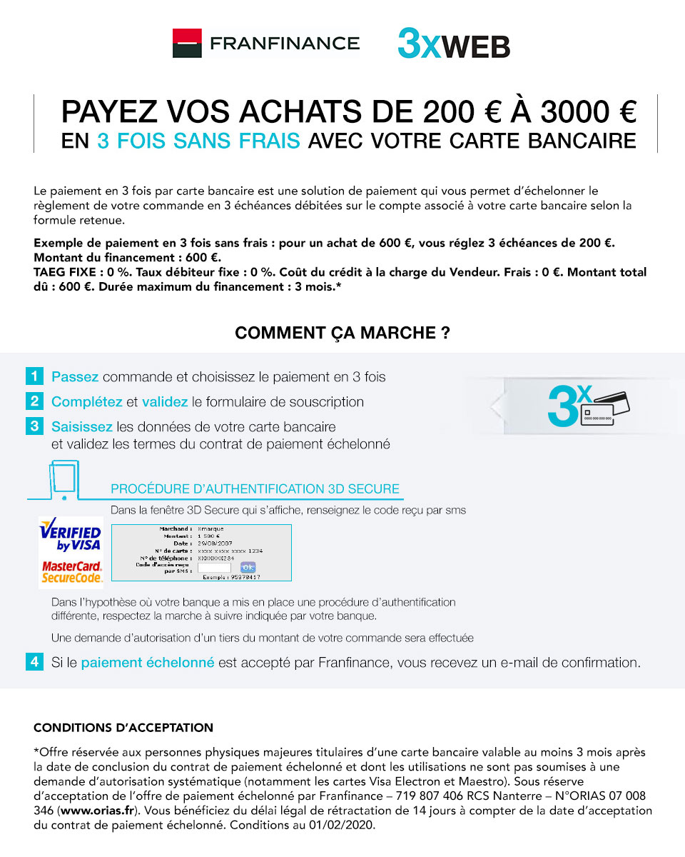 Payez vos achats de 200€ à 4000€ en 4 fois sans frais avec votre carte bancaire