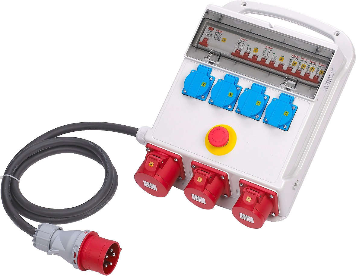 Coffret De Chantier 7 Prises 16/32A 230/380V Disjoncteur Différentiel Et Bouton D'arrêt D'urgence