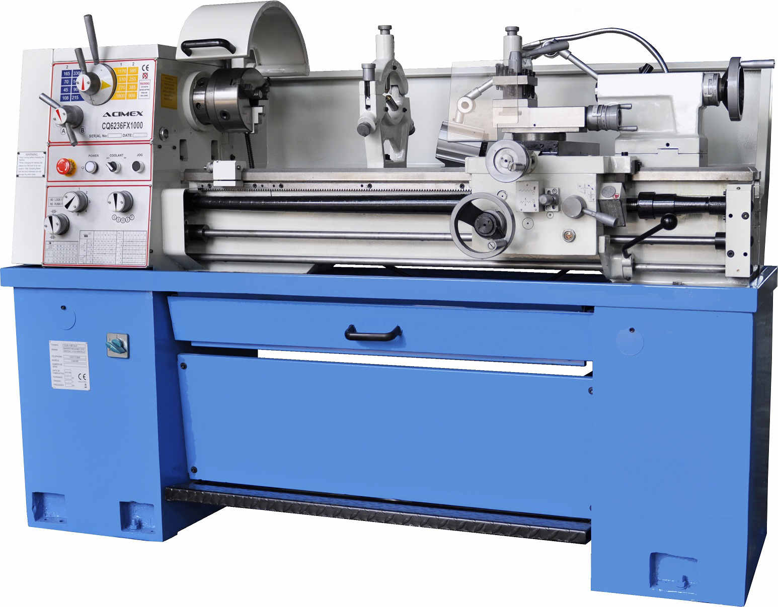 Tour à Métaux Entre-pointes 1000mm 3,3 CV Tri 380V Avec Frein à Pied