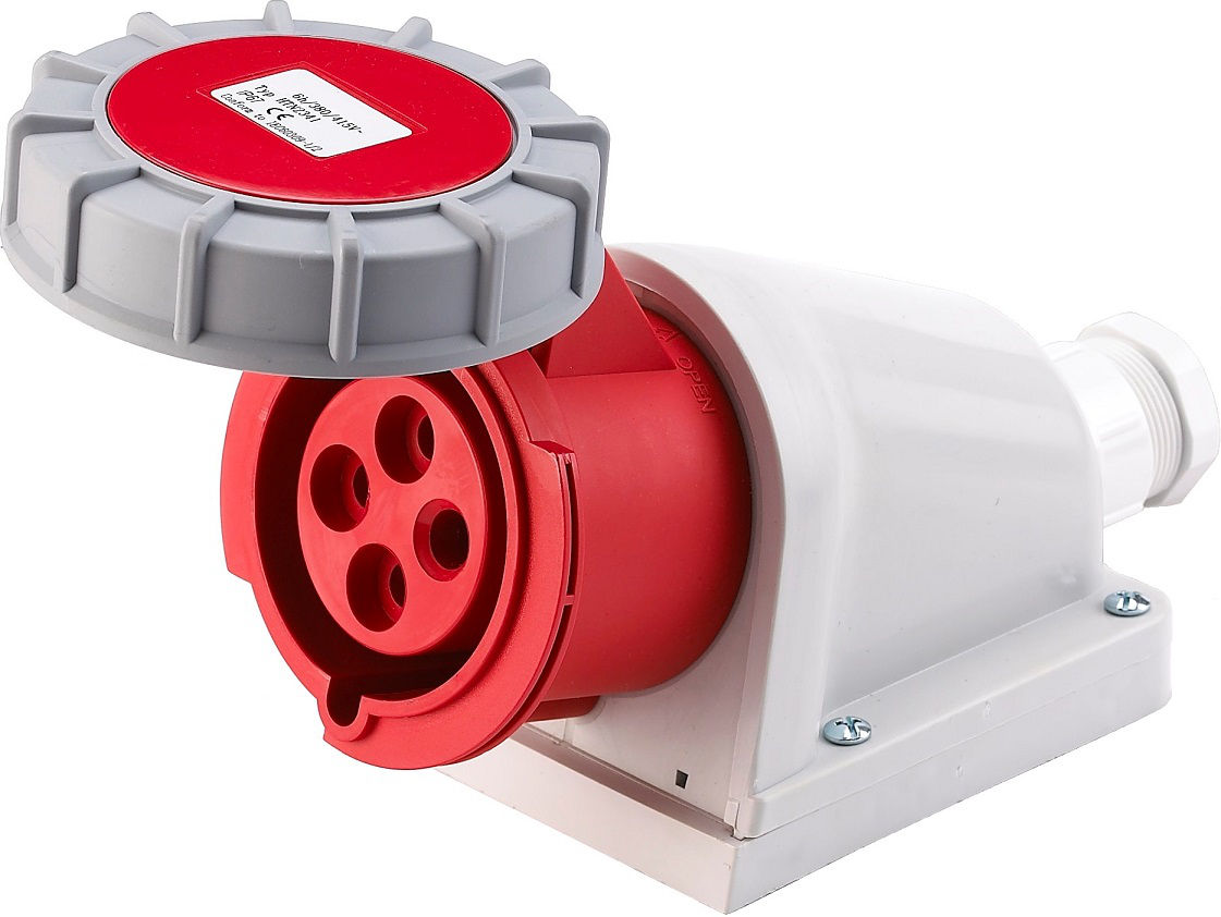 Socle Prise Murale Triphasée 3P+T Femelle 32A 380V 3H Etanche IP67 Spéciale Pour Conteneur