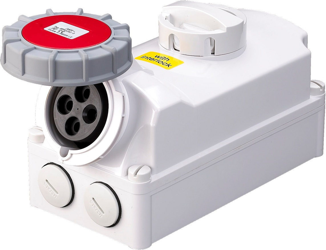 Prise Murale Triphasée 3P+T Femelle 16A 380V Etanche IP67 Avec Interrupteur Verrouillable