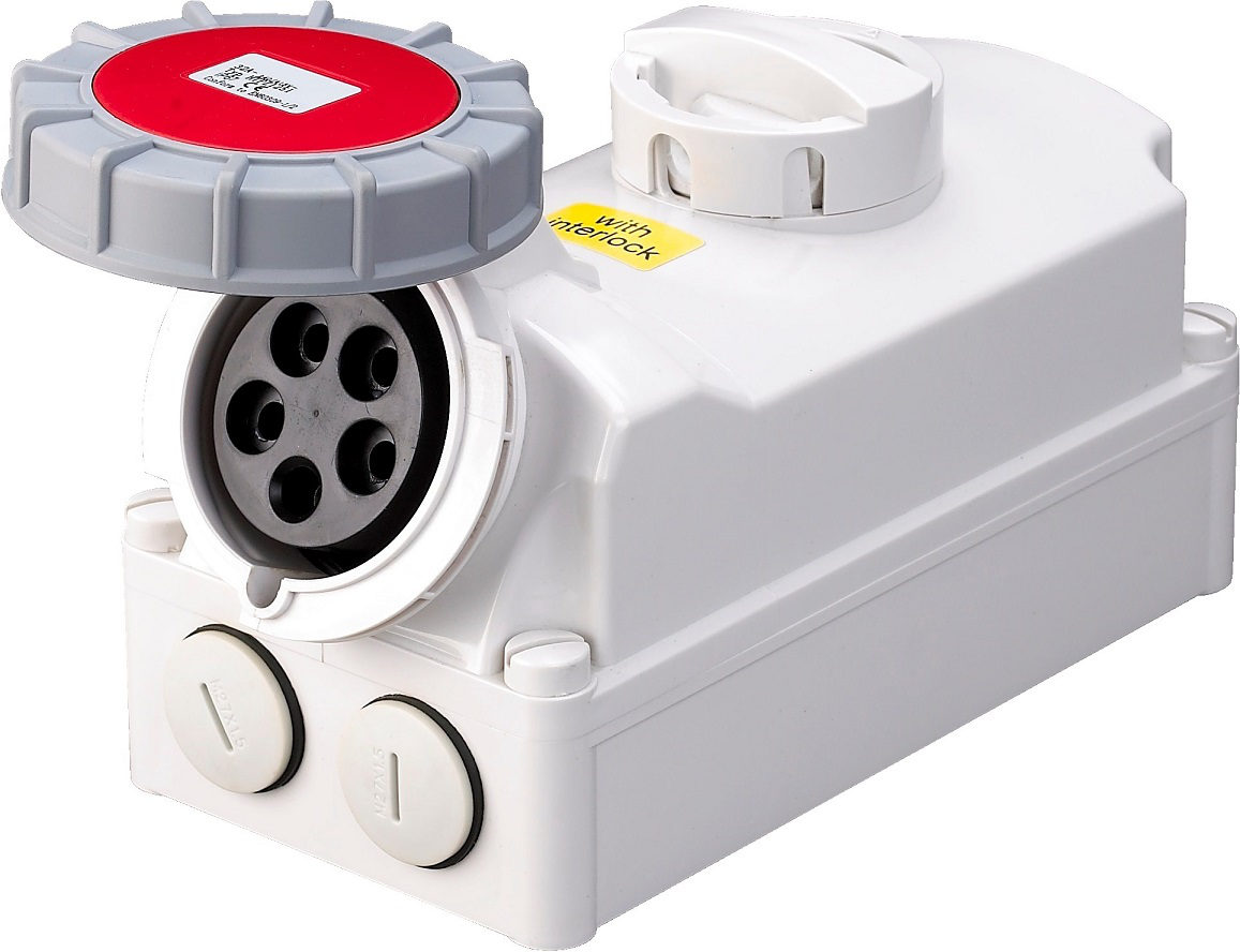 Prise Murale Triphasée 3P+N+T Femelle 32A 380V Etanche IP67 Avec Interrupteur Verrouillable