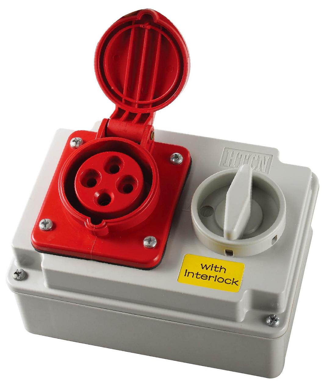 Prise Murale Triphasée 3P+T Femelle 16A 380V Interrupteur Verrouillable