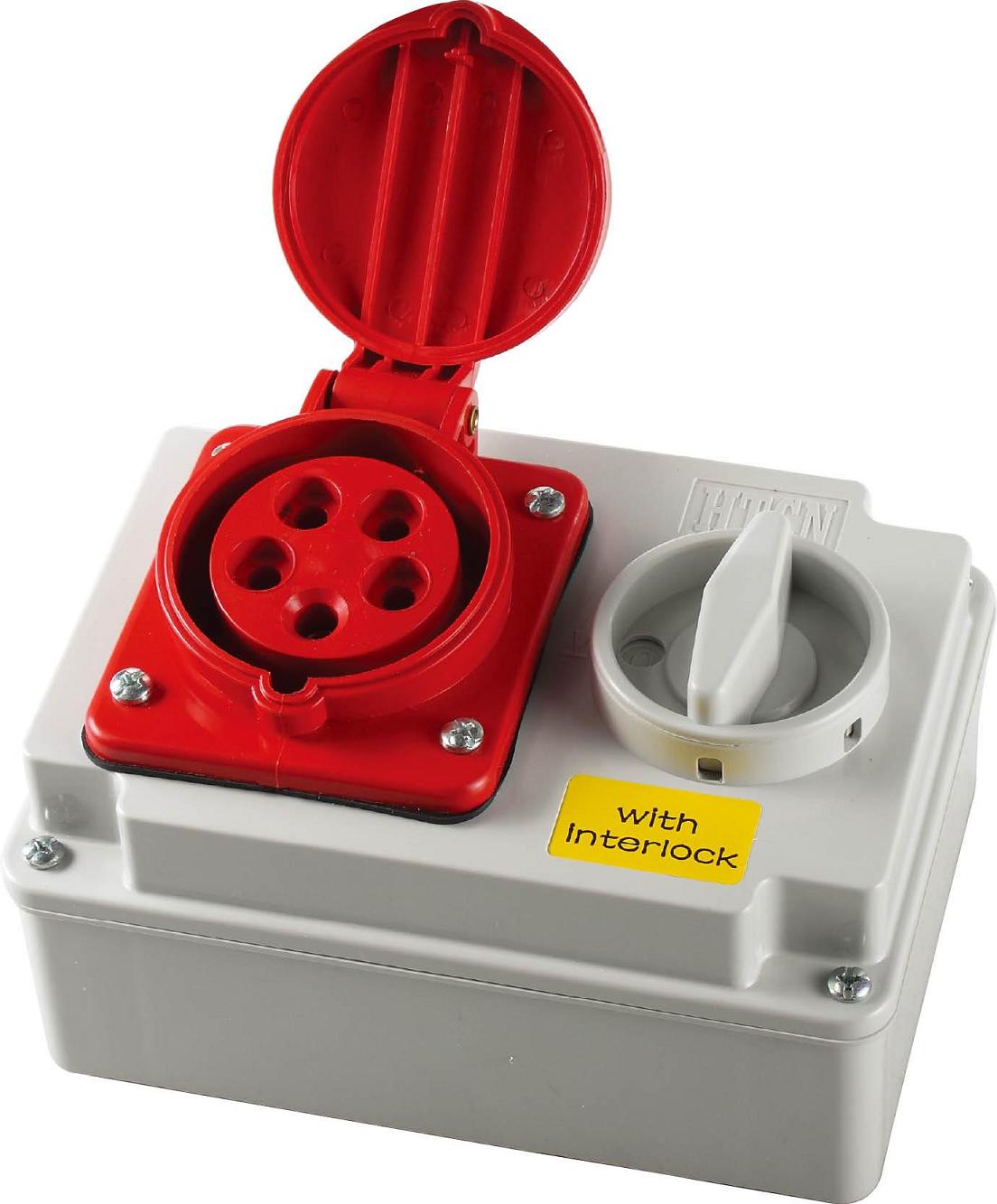 Prise Murale Triphasée 3P+N+T Femelle 16A 380V Interrupteur Verrouillable Electricité