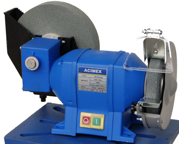 Touret à Meuler FERM 250W - 150 Mm - 2 Meules Incluses (Épaisse Et Fine) - Pour Aiguiser Couteaux, Ciseaux - Interrupteur Étanche
