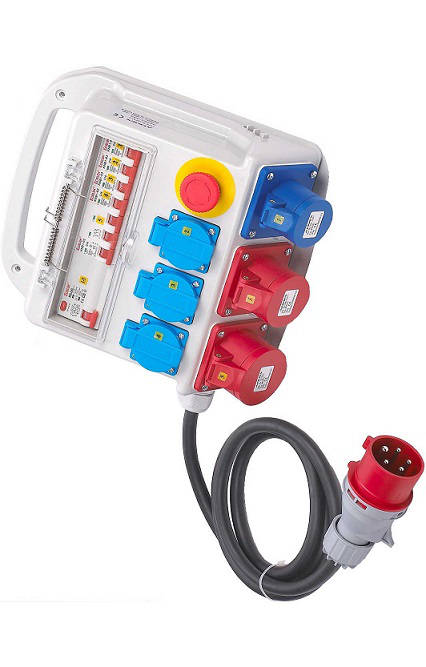 Coffret De Chantier 6 Prises 16A 230/380V Disjoncteur Différentiel Et Bouton D'arrêt D'urgence