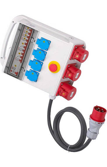 Coffret De Chantier 7 Prises 16/32A 230/380V Disjoncteur Différentiel Et Bouton D'arrêt D'urgence