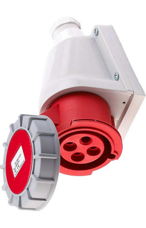 Socle Prise Murale Triphasée 3P+T Femelle 32A 380V 3H Etanche IP67 Spéciale Pour Conteneur