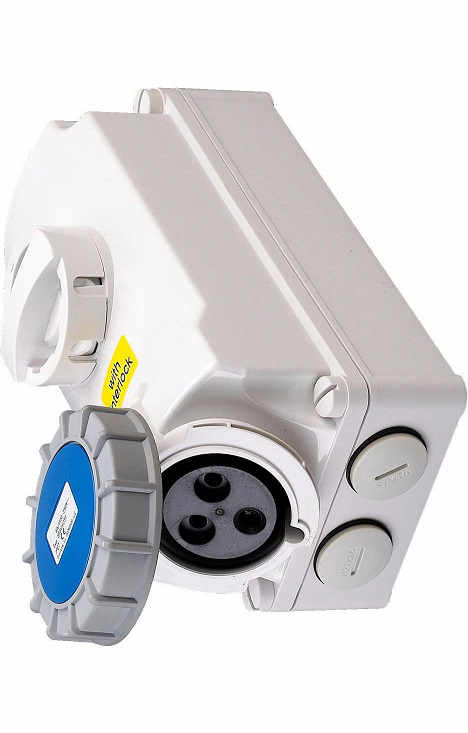 Prise Murale Monophasée 2P+T Femelle 16A 230V Etanche IP67 Avec Interrupteur Verrouillable