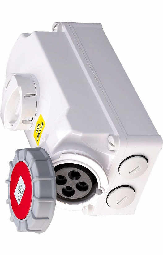 Prise Murale Triphasée 3P+T Femelle 16A 380V Etanche IP67 Avec Interrupteur Verrouillable