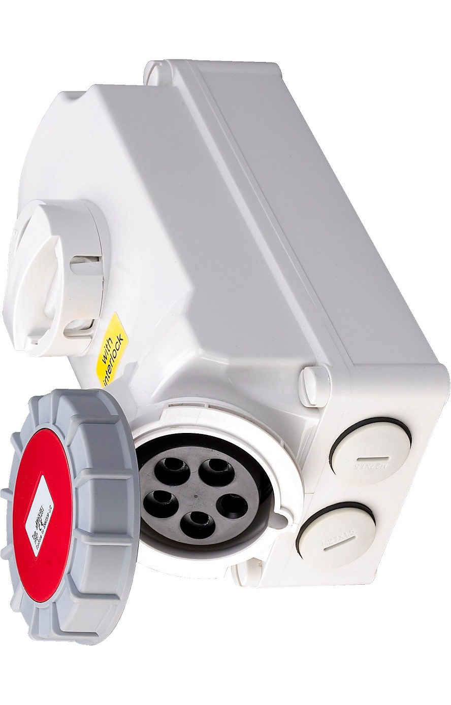 Prise Murale Triphasée 3P+N+T Femelle 16A 380V Etanche IP67 Avec Interrupteur Verrouillable