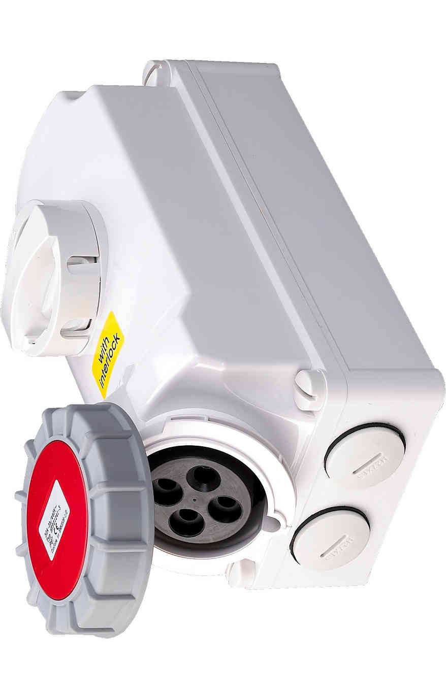 Prise Murale Triphasée 3P+T Femelle 32A 380V Etanche IP67 Avec Interrupteur Verrouillable