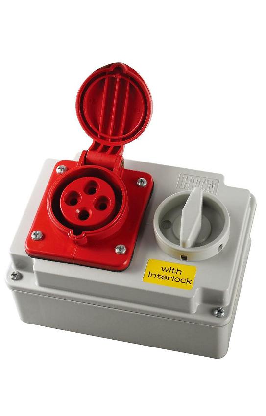 Prise Murale Triphasée 3P+T Femelle 16A 380V Interrupteur Verrouillable