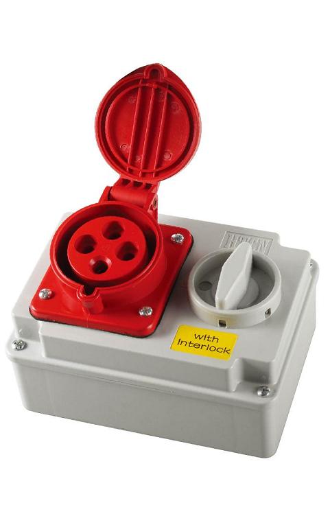Prise Murale Triphasée 3P+T Femelle 32A 380V Interrupteur Verrouillable