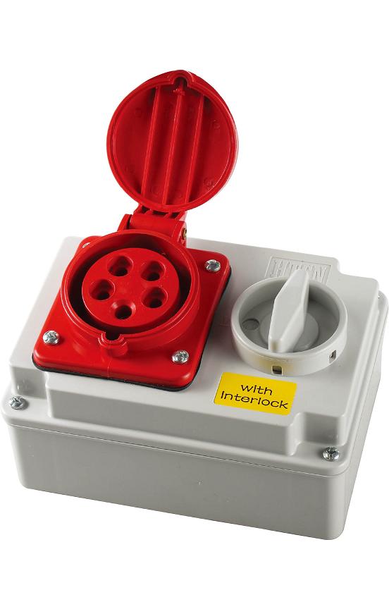 Prise Murale Triphasée 3P+N+T Femelle 16A 380V Interrupteur Verrouillable